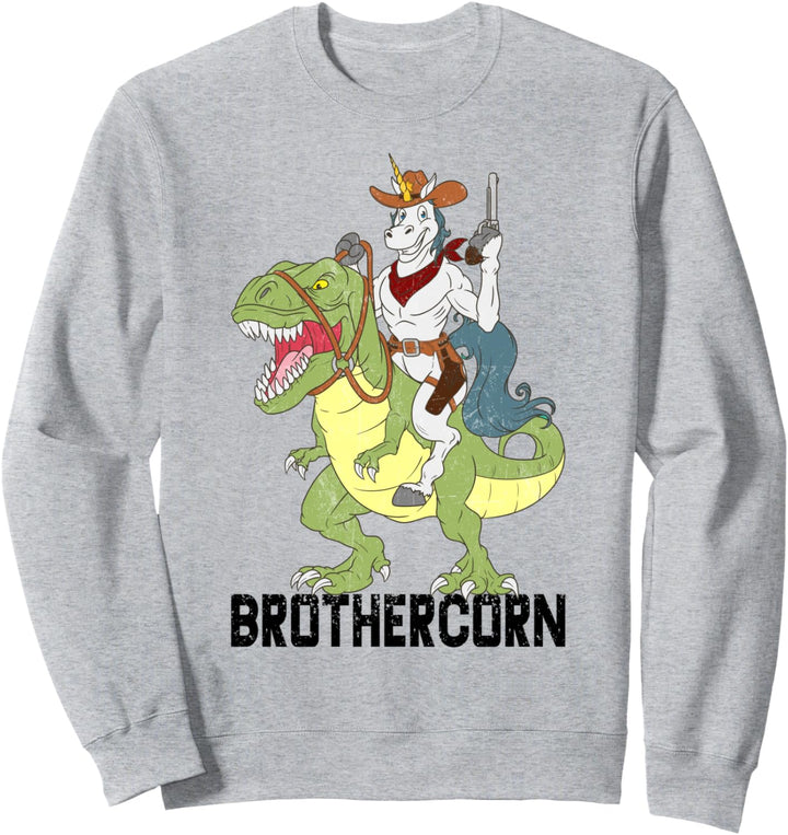 Sheriff Brother Unicorn Cowboy Riding Dinosaur T-Rex Boys Sweatshirt