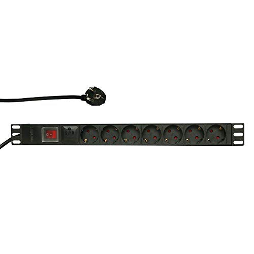 Faconet 19" Zoll Profi Steckdosenleiste 7 Fach Schuko CEE7/3 Stromleiste mit Schalter und Überspannu