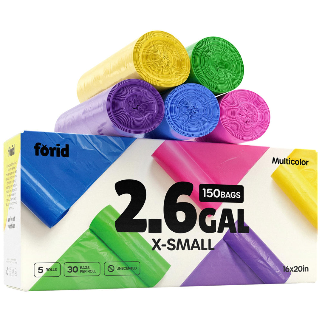 Forid Müllbeutel, klein, 2,6 Liter, für Badezimmer, Schlafzimmer, Zuhause, Küche, 150 Stück, 5 Farbe