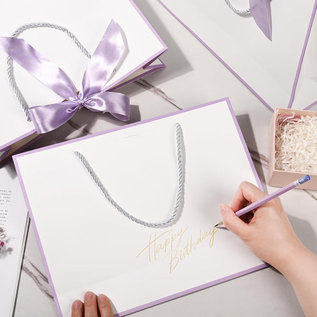 Yieseang Geschenktüten Weiss,Geschenktüte mit Schleife white-violet, white-violet