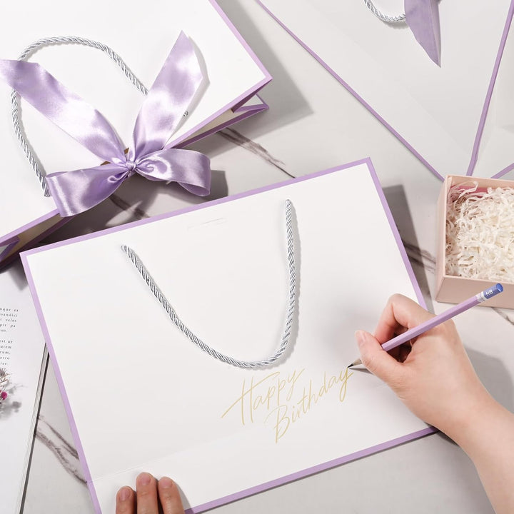 Yieseang Geschenktüten Weiss,Geschenktüte mit Schleife white-violet, white-violet