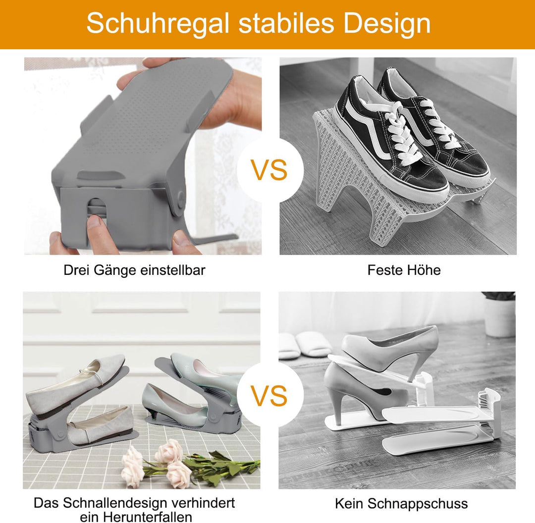 20 Stück Einstellbare Schuhregale, PP Doppelschicht Schuhe Organizer, rutschfest Schuhstapler, 3 Höh