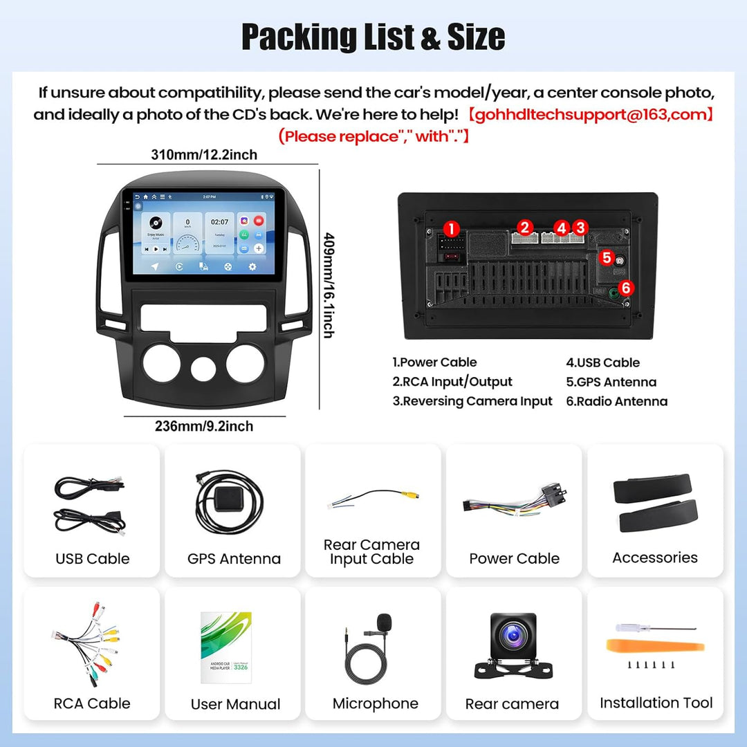 Android 15, 4G+128G CAMECHO Autoradio für Hyundai I30 2006-2011 mit Wireless Carplay Android Auto, 9