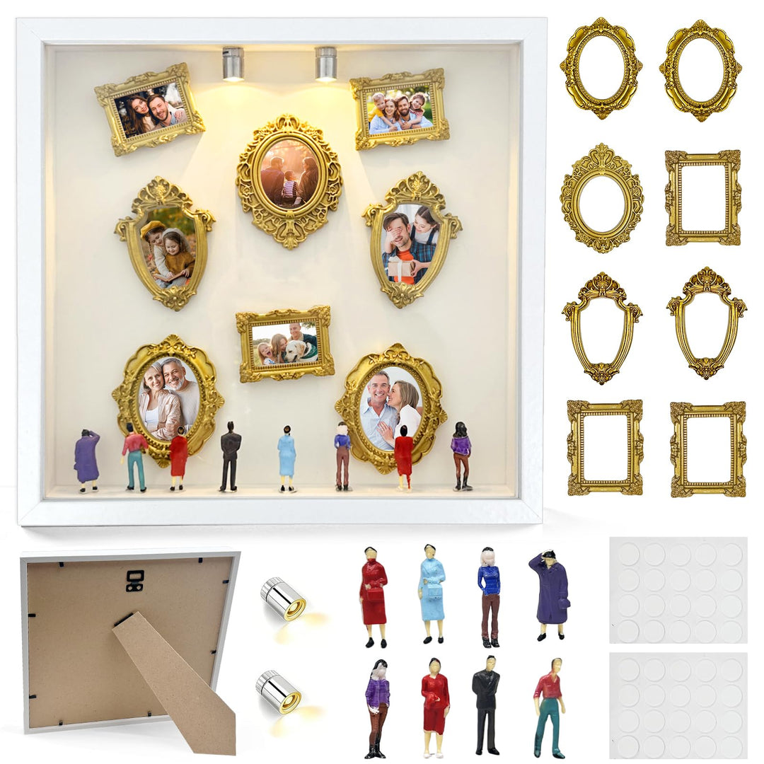 DIY Mini Museum Silhouette Box,Mini Museum Frames mit 8 Mini Goldene Rahmen & 8 Figuren mit Licht,Go