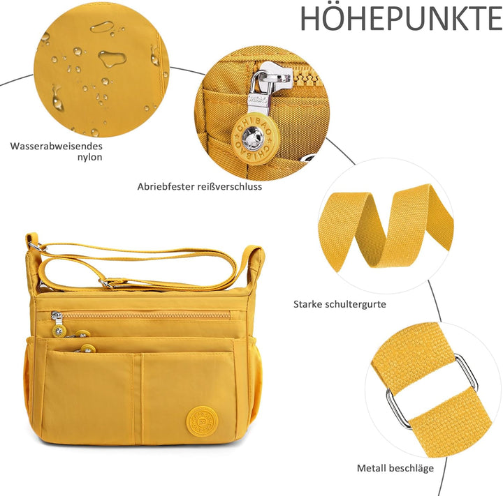 DIRRONA Beiläufig Damen Umhängetasche Multi Pocket Crossbody Bag Mittelgrosse Umhängetasche Aus Nylo