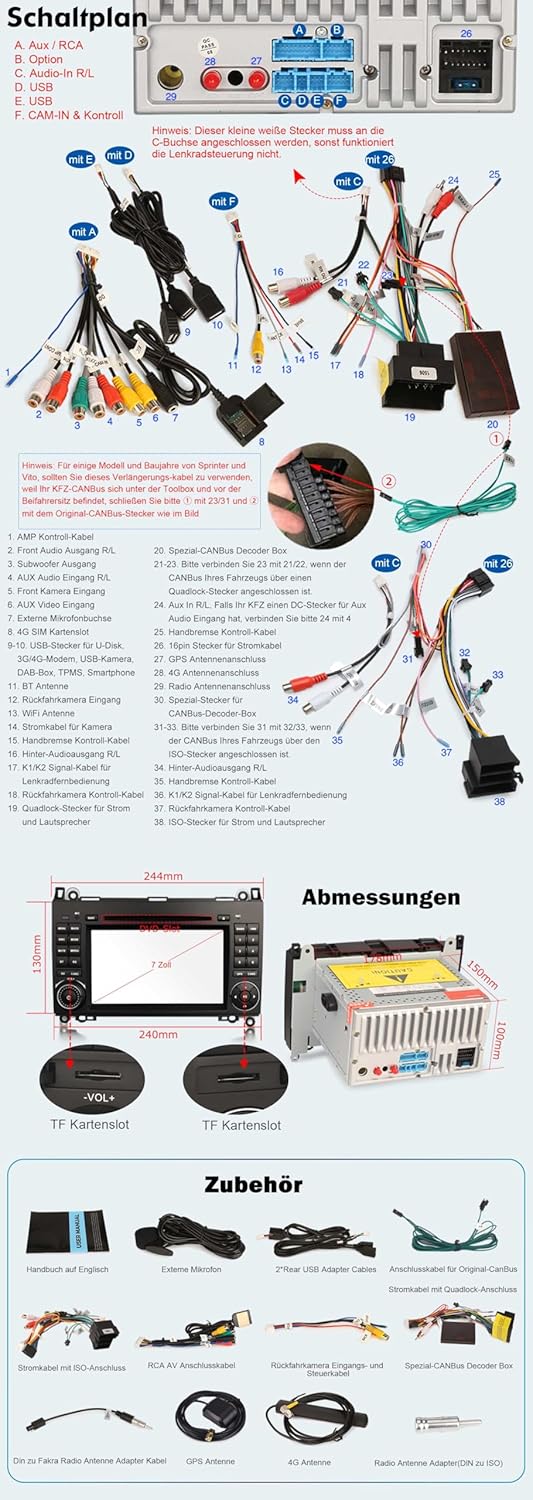 Erisin 7 Zoll 8-Kern 4GB+64GB Android 14 Autoradio GPS Navigation für Mercedes A/B-Klasse W169 W245