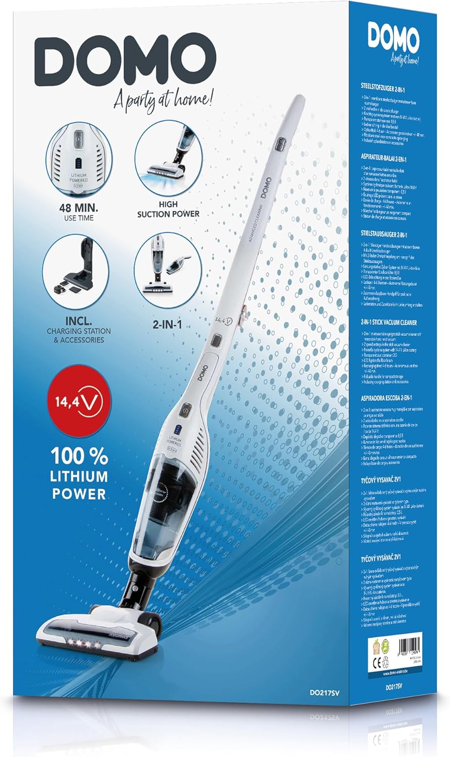DOMO DO217SV Akkustaubsaugers 2-in-1 – mit Kabel – 0,45 L – Blau/Weiss White, White