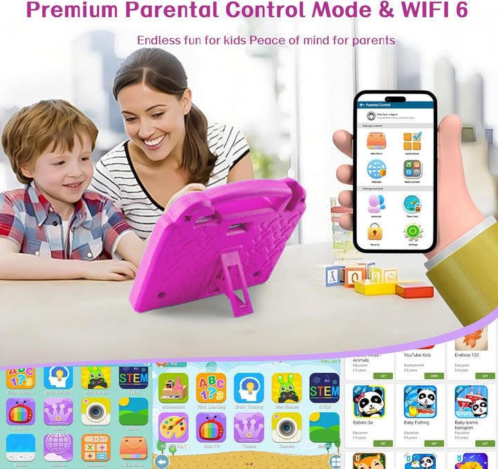 Kids Tablet 10.1 Zoll, Android Tablet für Kinder, Android 15, 1280x800 Display, Octa-Core CPU, 8GB+6
