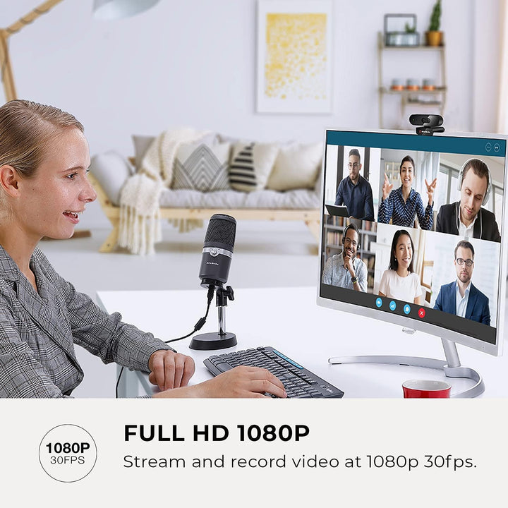 AVerMedia PW310P Webcam, Webcam Cover, 1080p / 30fps Video Chat und Aufnahme, Plug & Play, Mikrofone