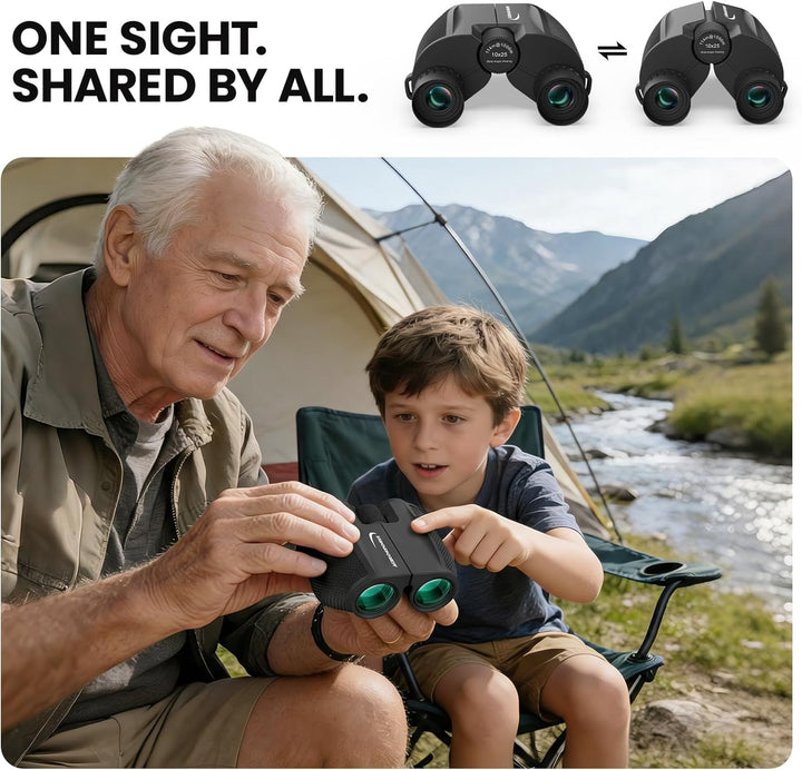 Aurosports 10x25 Kompakt Fernglas Kinder Erwachsene - Ferngläser Klein mit Nachtsicht Schwachem Lich