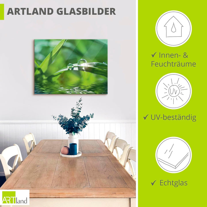 ARTland Glasbilder Wandbild Glas Bild einteilig 60x45 cm Querformat Natur See Pflanzen Blätter Gräse
