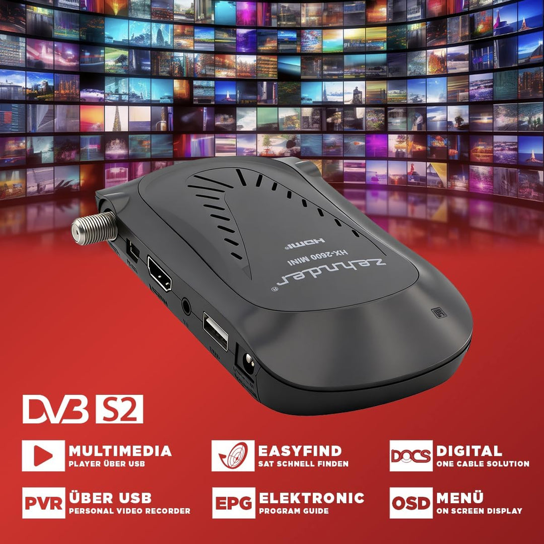 ZEHNDER HX 2600 Mini - Full HD DVB-S2 Receiver I externer IR Sensor mit LED Display I 2 in 1 Fernbed
