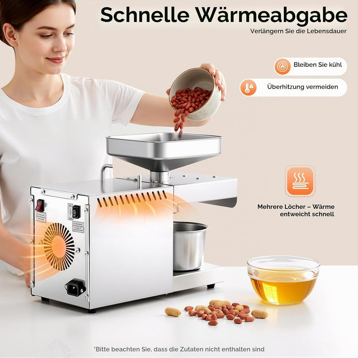 600W 220V Ölpresse Maschine Geringe Geräuschentwicklung Automatische Ölpresse aus Edelstahl Kalt- un