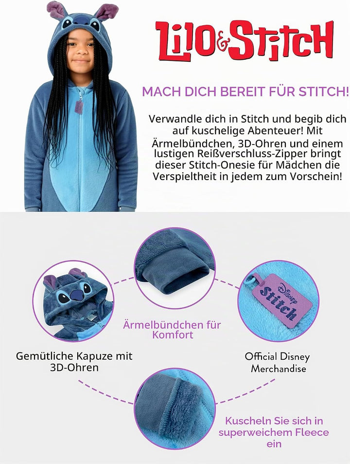 Disney Stitch Onesie | Lilo Und Stitch Onesie Mädchen | Schlafanzüge Für Mädchen 140 Blau, 140 Blau