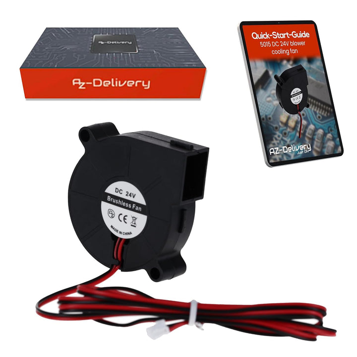 AZDelivery 4x 5015 DC 24V Lüfter Radiallüfter – 50 x 50 x 15 mm Brushless Mini-Gebläse für Elektroni