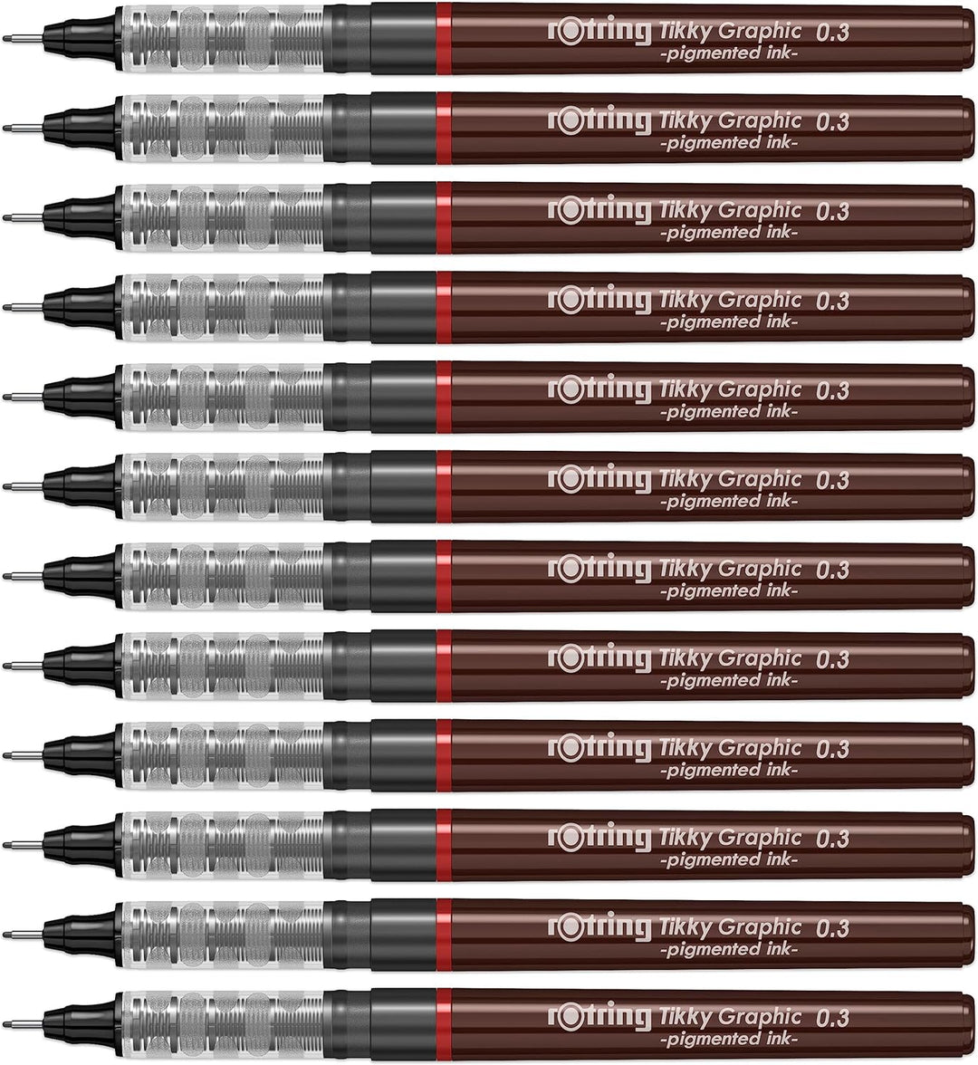 rOtring Tikky-Grafik Fineliner Filzstifte | 0,3 mm | schwarze Tinte | 12-er Box 0.3 bordeaux, 0.3 bo