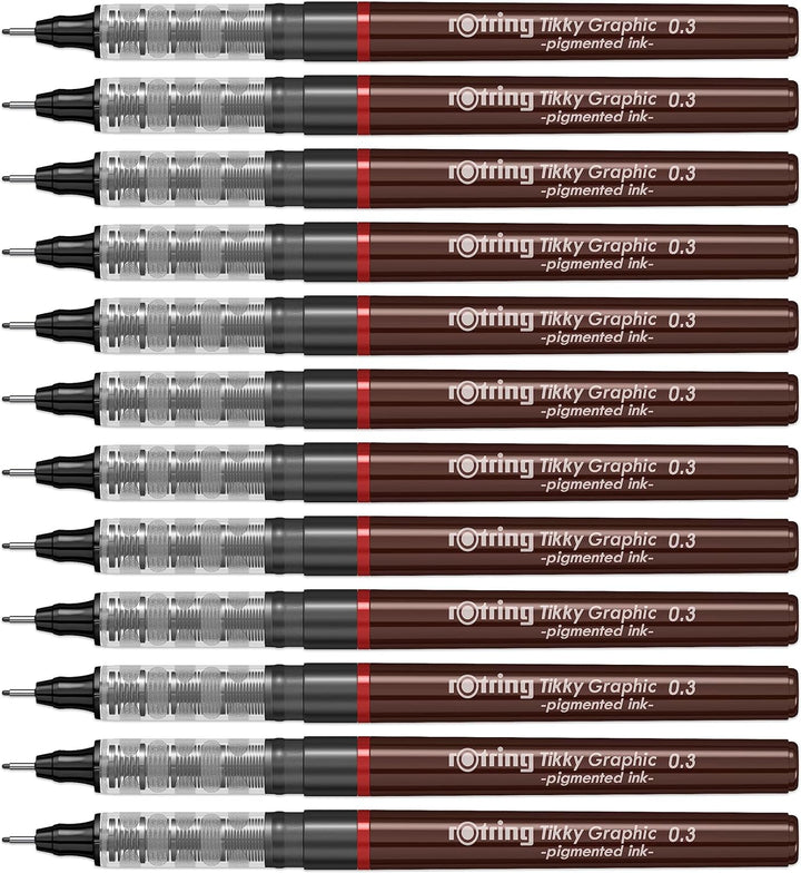 rOtring Tikky-Grafik Fineliner Filzstifte | 0,3 mm | schwarze Tinte | 12-er Box 0.3 bordeaux, 0.3 bo