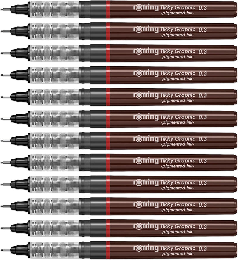 rOtring Tikky-Grafik Fineliner Filzstifte | 0,3 mm | schwarze Tinte | 12-er Box 0.3 bordeaux, 0.3 bo