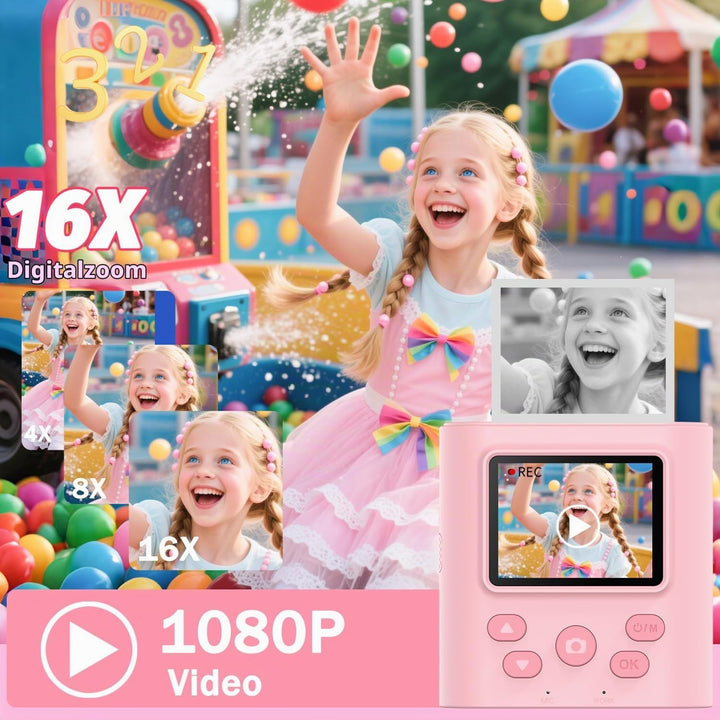 Zicor Kinderkamera Instant Print, 1080HD Digital Video &amp; Instant Print Kamera für Kinder, lustige We