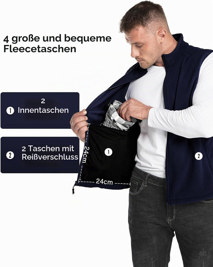 33,000ft Herren Fleece Weste Jacke Standkragen Ultraleicht Outdoor Ärmellose Fleecejacke Gilets Tops