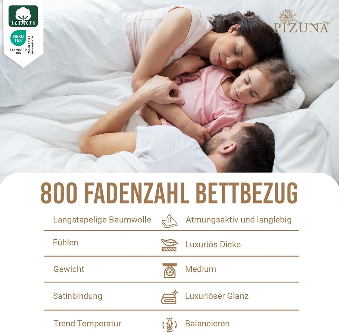 Pizuna 800 Fadenzahl aus Baumwolle Bettwäsche Weiss, 100% Langstaple Baumwolle Bettbezug und Kissenb