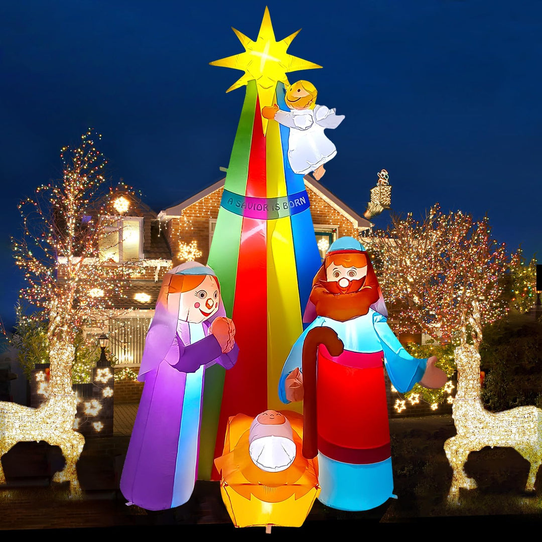 Kalolary 7FT Weihnachten Aufblasbare Jesus Dekoration, Beleuchtete Outdoor Krippe mit Stern von Beth