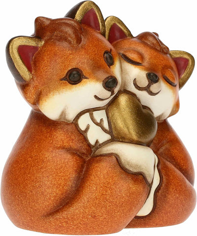 THUN, Handverziertes Gastgeschenk aus Keramik mit konischem Paar Fuchs und goldenem Herz, Symbol der