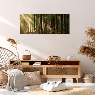 Panorama Bilder auf Leinwand 100x40cm Leinwandbild mit Rahmen Wald Baum Natur Gross Wanddeko Bild Sc