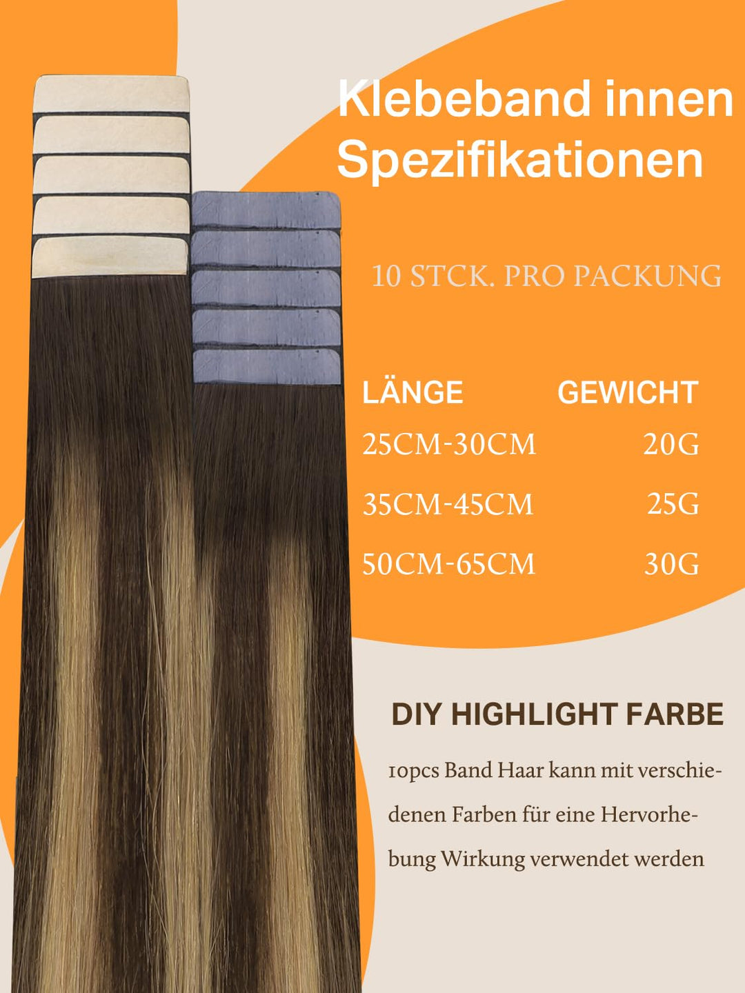 DOORES Remy Menschliches Haar Adhesive Glatt Haar Extension, Balayage Schokoladenbraun bis Karamellb