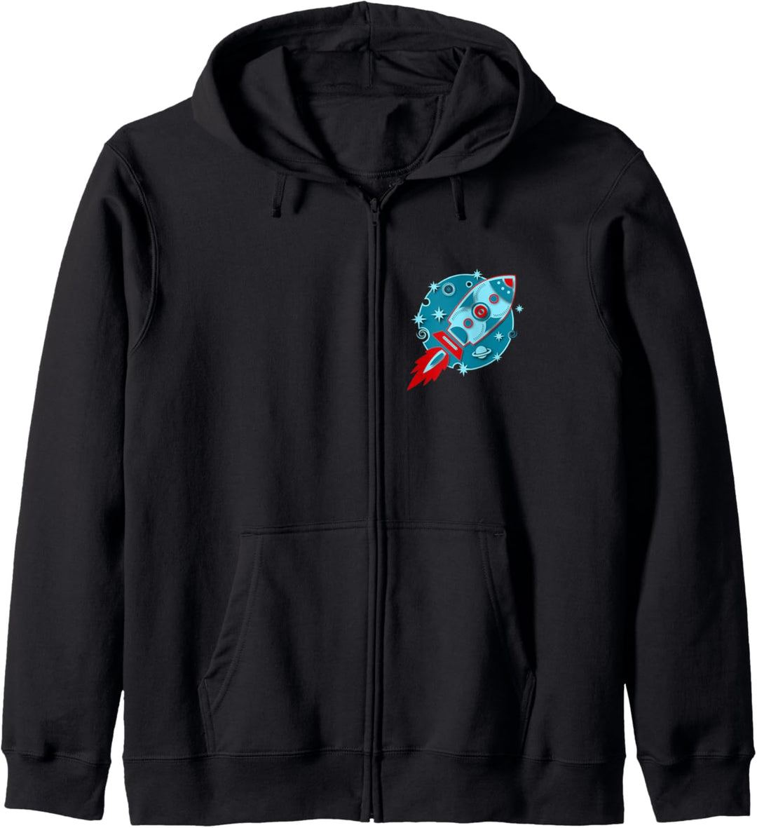 Retro Rakete Planet Sterne Space Galaxie Mond Weltraum Flug Kapuzenjacke