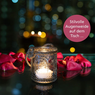 WeddingTree 12 x Windlicht Glas mit Bügel und Dekoband weiss - Teelichtgläser - Einfach Abnehmbarer