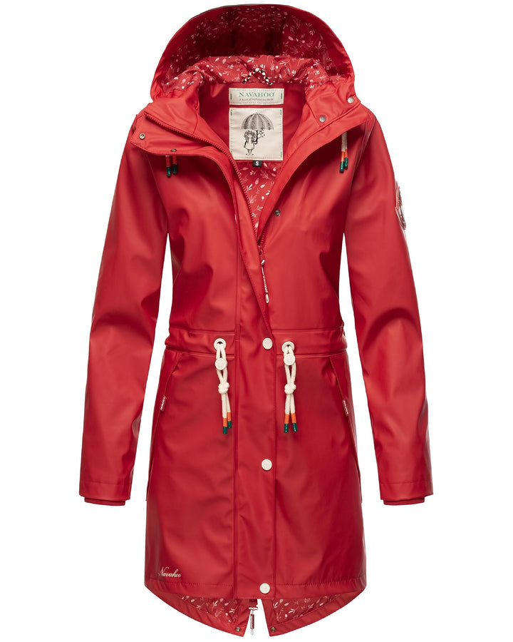 Navahoo Damen Übergangsjacke Regenmantel wasserdicht lang mit Kapuze Tropical Stormoo XS-3XL XS Rot,