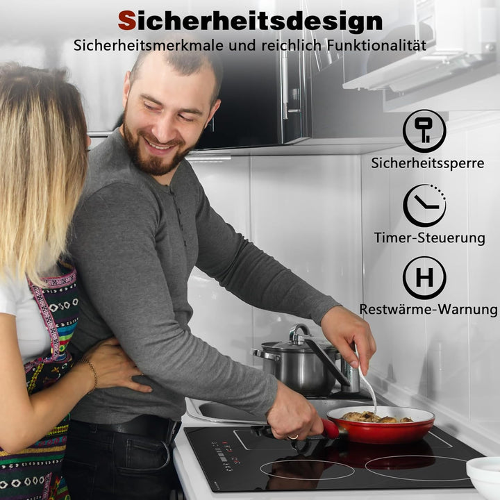 NOXTON Induktionskochfeld 60 cm mit Flexzonen, Autarkes Induktionsfeld 4 Platten, Kochfeld Induktion