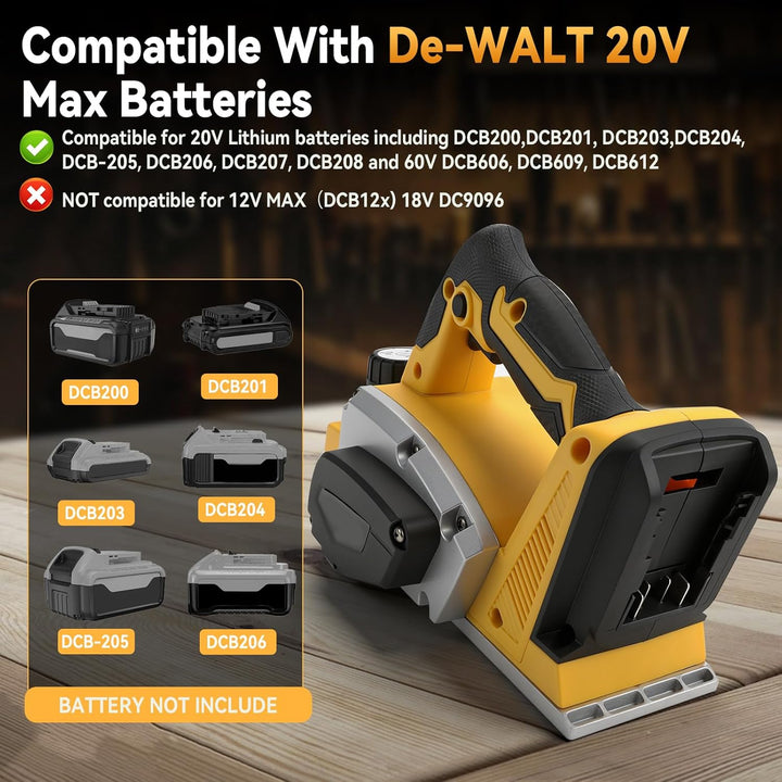 Akku-Handhobel für DEWALT 18V 20V Akkus, 15000 U/min bürstenloser elektrischer Holzhobel mit 82 mm S
