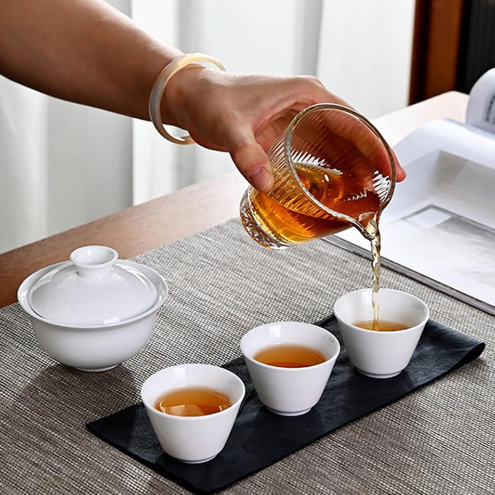 Gaiwan Teeservice, tragbares Keramik-Gongfu-Teeservice mit Aufbewahrungstasche für Zuhause, Reisen,