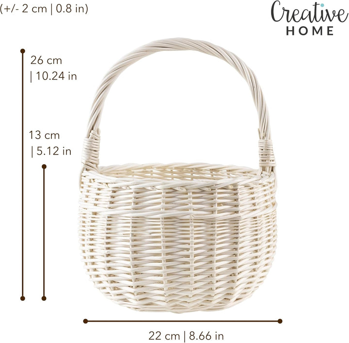 Creative Home Kleiner Weidenkorb Henkel Weiss Rund | Klein 22 x 22 x 26 cm (+/- 2 cm) | Handgeflocht