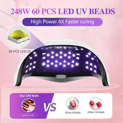 248W UV-LED-Nagellampe, Upgrade 60 LED-Perlen, Nageltrockner für Gelpolitur mit LCD-Display, Auto-Se