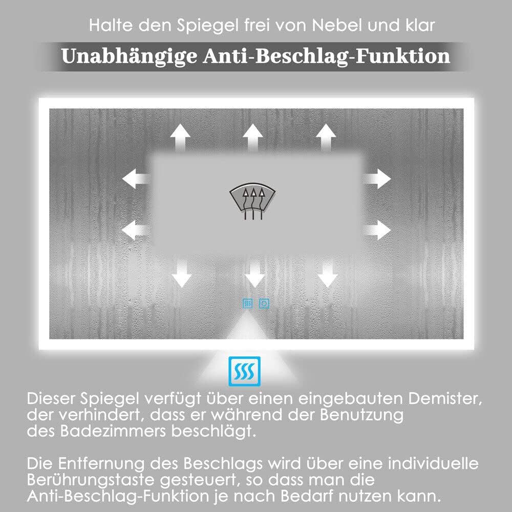 Badspiegel mit Beleuchtung 50x70 cm LED Spiegel Bad mit Touch-Schalter Beschlagfrei Badezimmerspiege