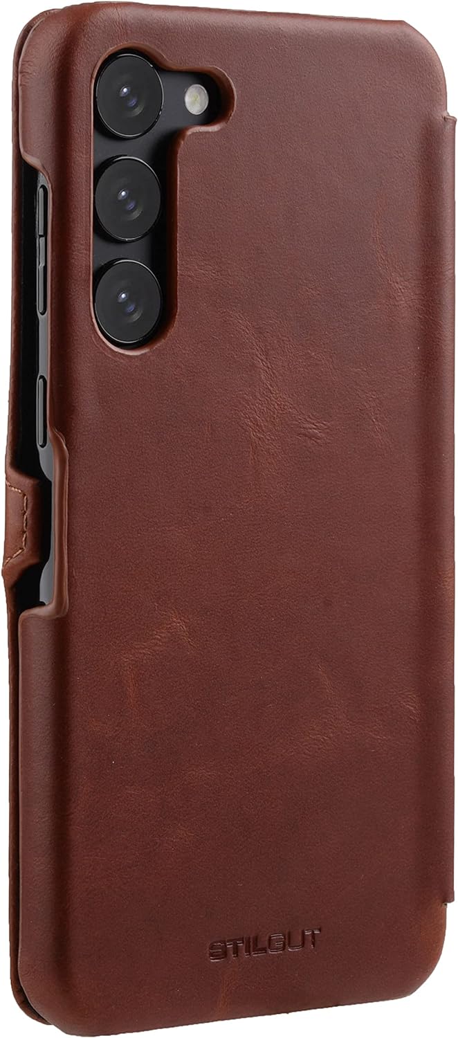 STILGUT Book Case kompatibel mit Samsung Galaxy S23 Plus Hülle aus Leder mit Clip-Verschluss, Lederh