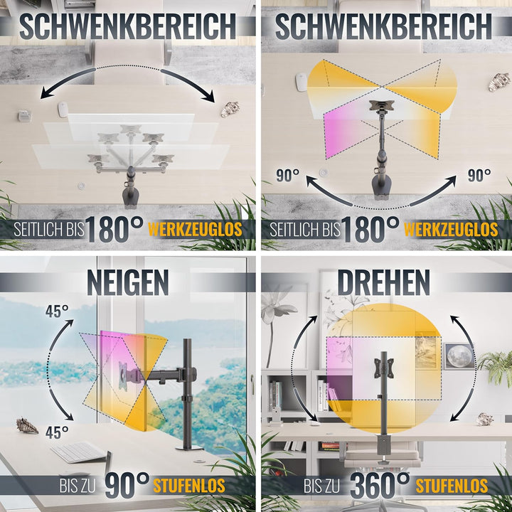 RICOO Monitor Halterung Tisch, VESA Tischhalterung für 12-30 Zoll, Monitorhalterung 1 Monitor Arm TS