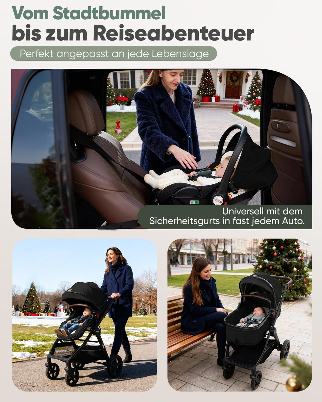Sekey Kombi Kinderwagen Baby 3 in 1 Komplettset mit Regenschutz und Moskitonetz, Kinderwagen mit Lie