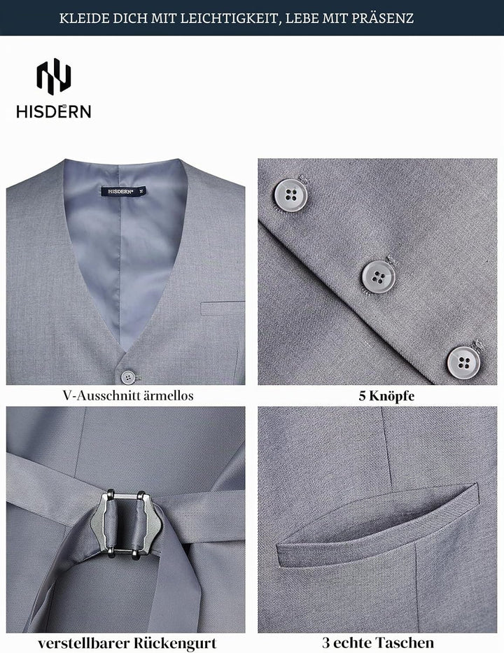 HISDERN Herren Formale Hochzeit Party Weste Baumwolle Einfarbig Weste XS Hellgrau, XS Hellgrau