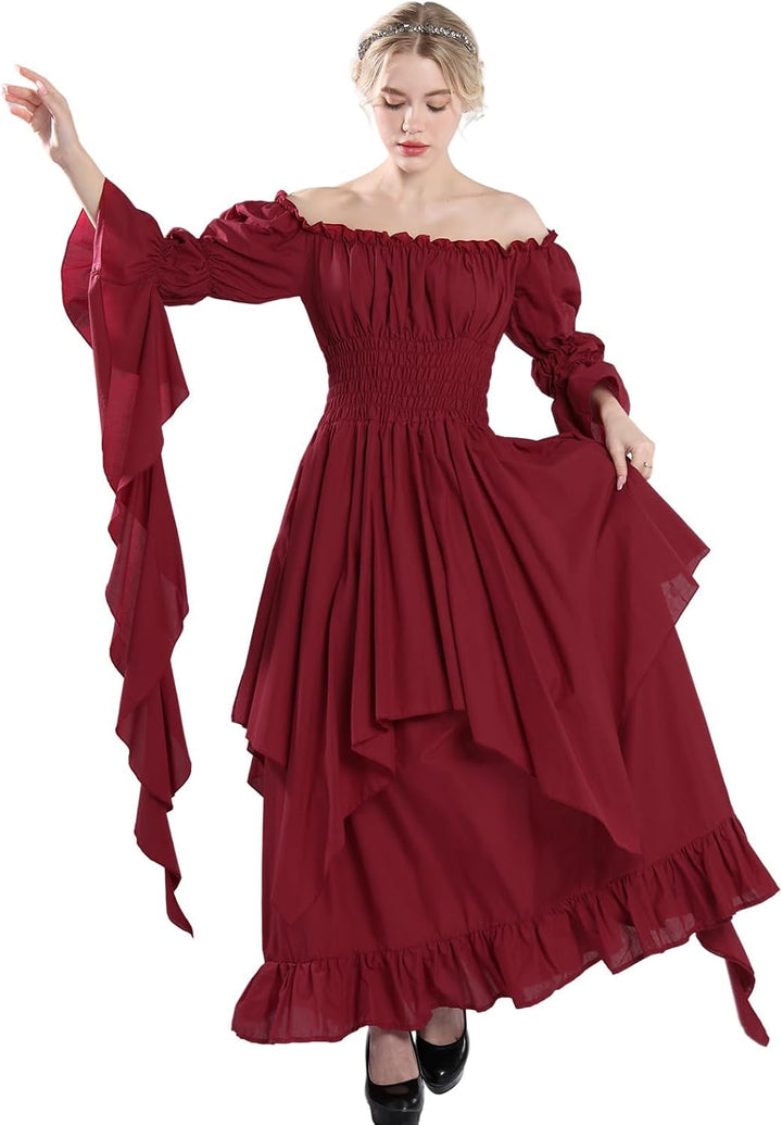 Fiamll Viktorianisches Kleid Renaissance Kostüm Frauen Gothic Hexenkleid Mittelalterliches Hochzeits