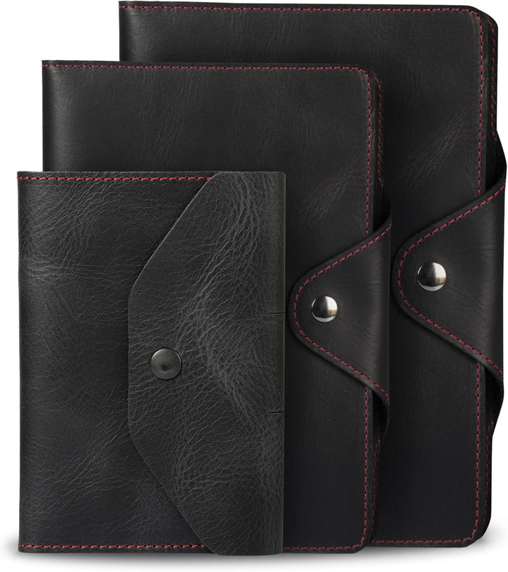 Londo Echtleder Schreibmappe Konferenzmappe mit Notizblock Notizblock und Schloss Schwarz S, Schwarz