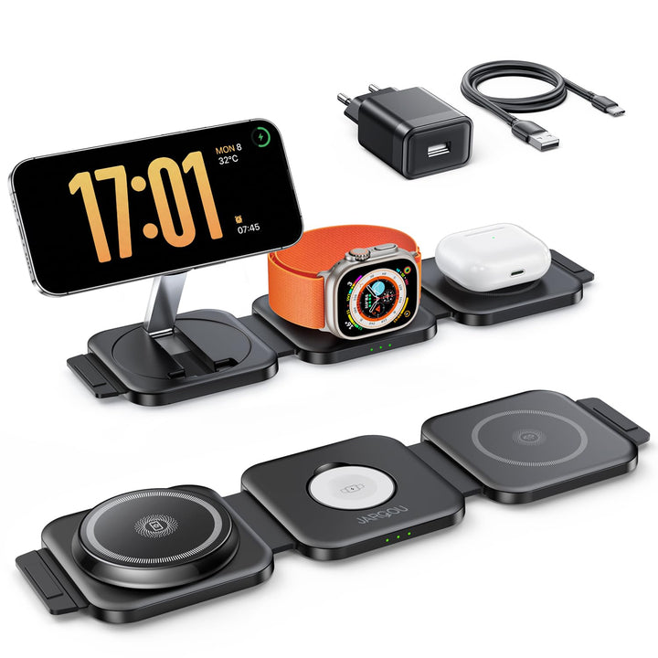 JARGOU 3 in1 Faltbare Ladestation für Apple, Ladestation Apple Watch und iPhone, Mag-Safe Ladegerät