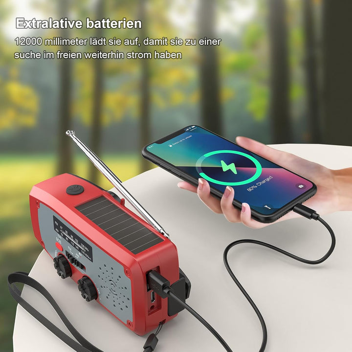 Notfall-Solarradio, kurbelradio Notfall weltempfänger testsiege mit LED-Taschenlampe, SOS-Alarm,AM/F