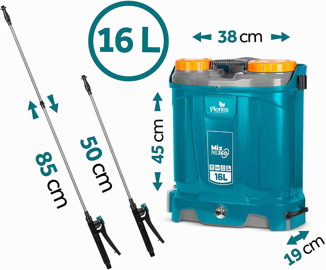 Drucksprüher Sprühgerät Rückenspritze Kapazität 16 l Akku 8 Ah 12 V 4 Düsen Lanze Mit Mischer Blau G