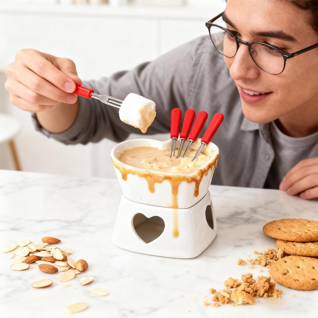 Keramike Schokofondue Tasse | Schokoladenfondue Tasse Mit 4 Gabeln | Butter Schokoladen Pot Zum Schm