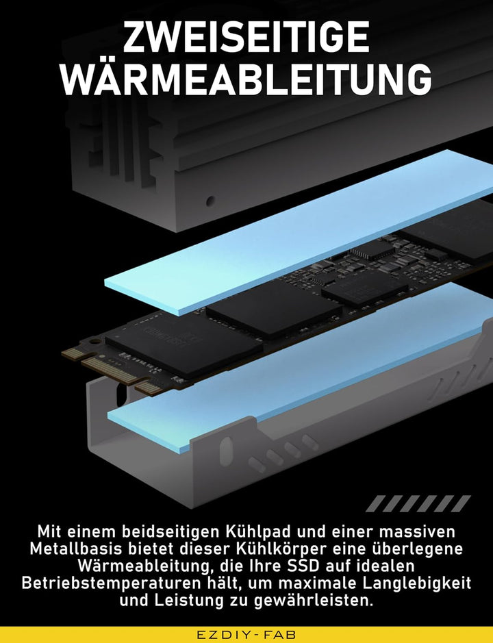 EZDIY-FAB Shield M.2 SSD-Kühlkörper mit eingebautem 20mm PWM-Lüfter, Premium-Aluminium-Design, Hochl