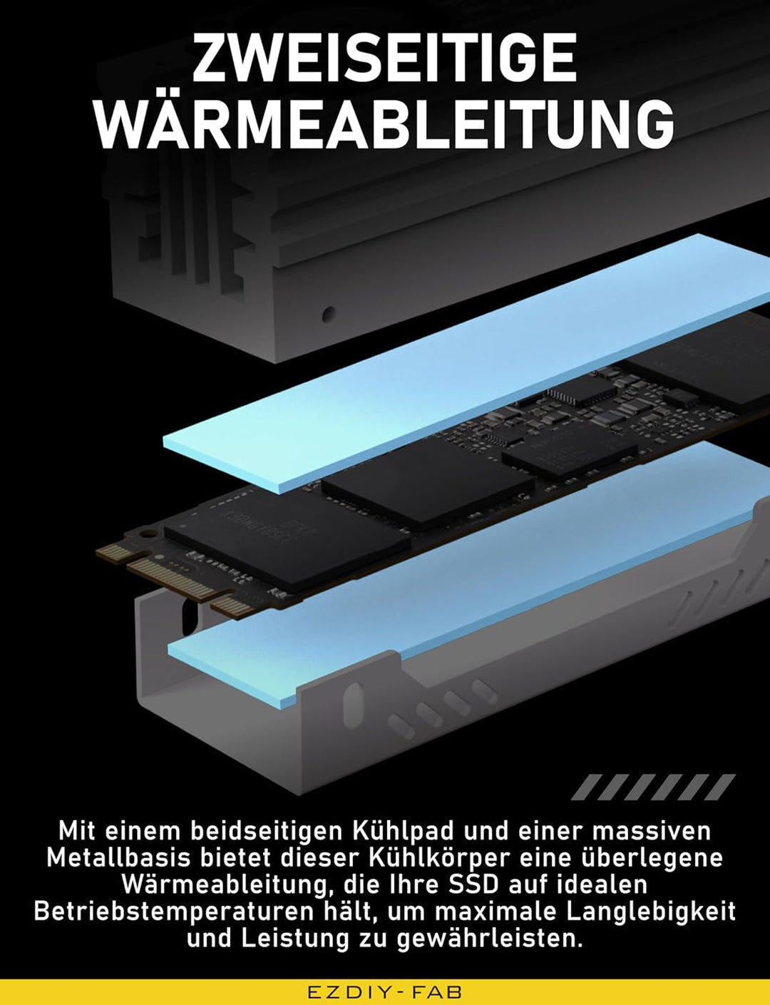 EZDIY-FAB Shield ARGB M.2 SSD-Kühler mit 20mm PWM-Lüfter, Premium-Aluminium-Design, 5V 3-Pin ARGB Sy